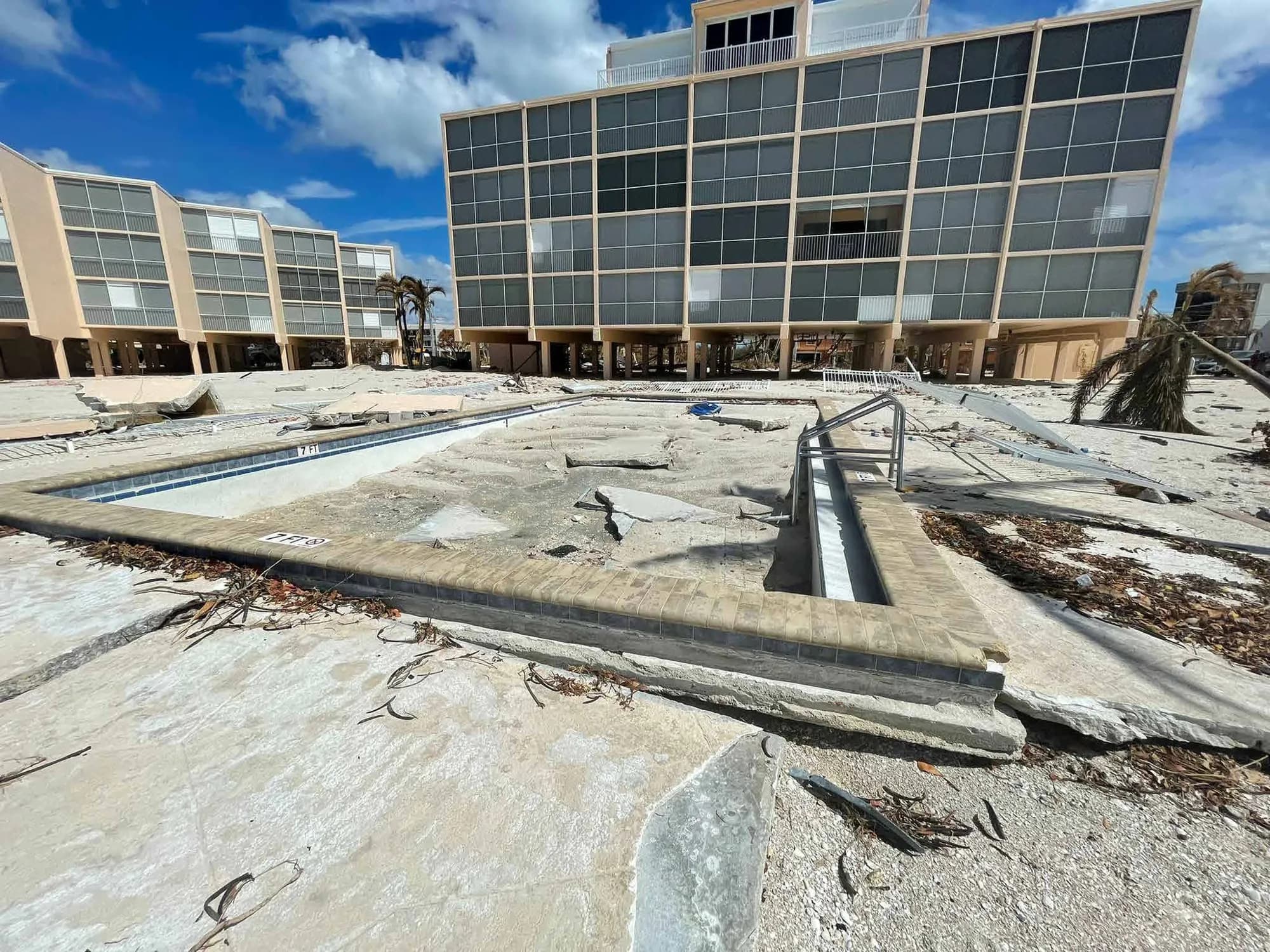 A beachfront condo building after catastrophic storm surge