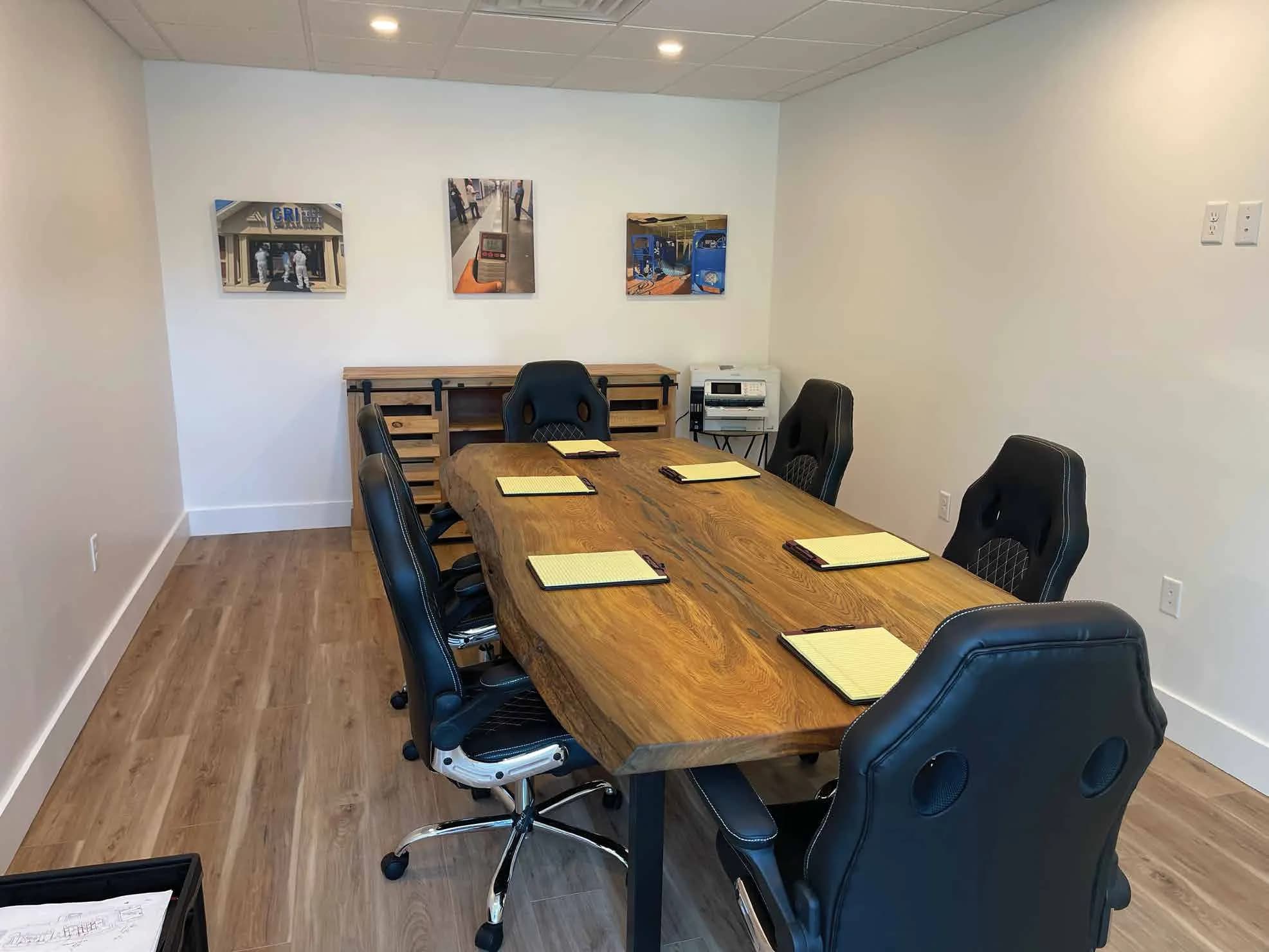 A conference room set for a planning meeting